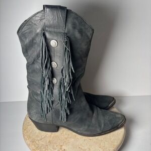 Code‎ West Cowboy Boots 8.5M Gray Leather Fringe Toe Cap Brazil Vintage